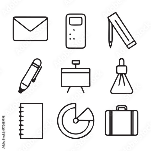 Office and Business Line Art Icon Set