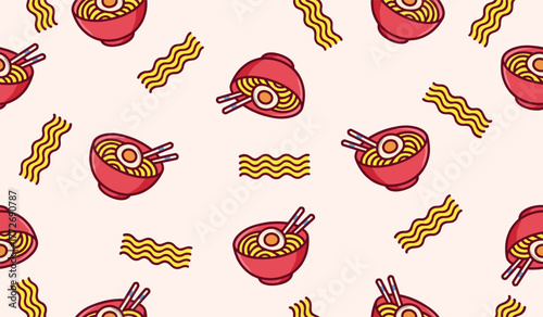 Ramen noodle seamless pattern background design