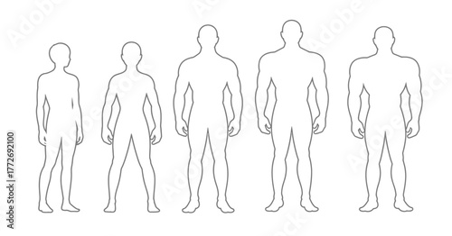 Scalable vector line art illustration of five human figures diverse body types eps format vector