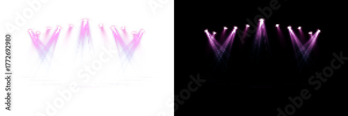 Stage spotlights with bright blue and pink beams on a transparent background. Suitable for shows, concerts, presentations and interfaces.