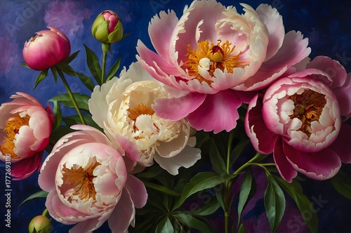 Peony Flowers in Soft Pink and White