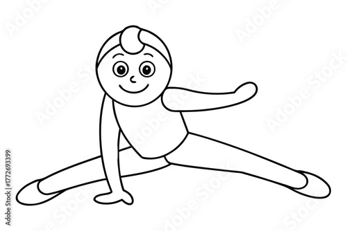 Gymnast doing a split in a coloring book style