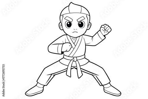 Cartoon karate fighter in fighting stance