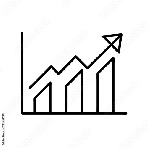 Line graph with rising arrow illustrating concept of growth  