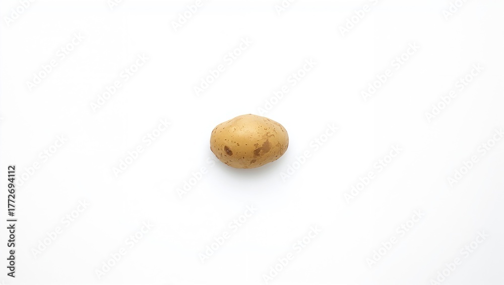 Fototapeta premium Isolated potato on a plain white surface, natural food, kitchen setting, farm produce, cooking ingredient