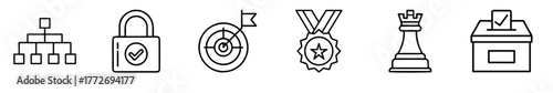 Vector icons representing growth, security, achievement, and strategy  