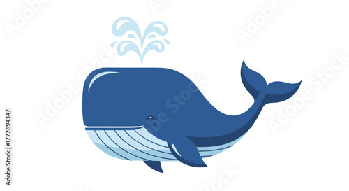 Cute cartoon blue whale vector illustration for kids design and ocean life related projects and artwork