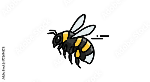 Cartoon bee illustration vector image of flying insect with wings and stripes for graphic design use case