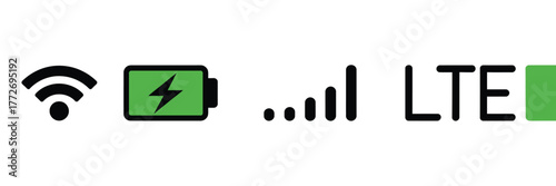 Mobile status icons vector illustration wifi battery signal strength and lte connectivity vector