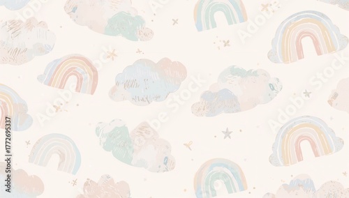Design with a cheerful pastel rainbow pattern ideal for backgrounds and stationery