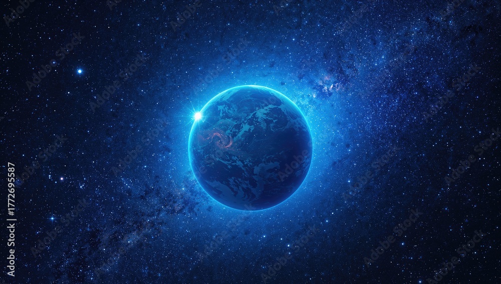 Obraz premium Blue planet enveloped by a celestial starry backdrop, illustrating cosmic wonder