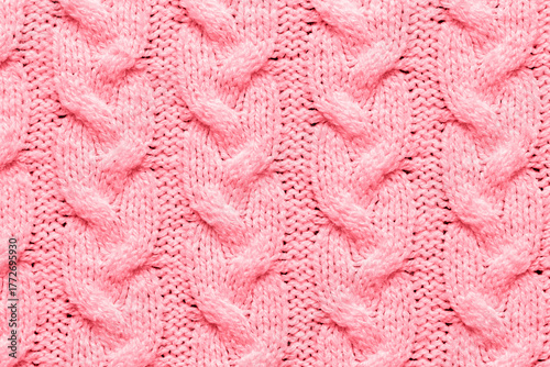 Cable knit stitch pattern, dust pink color, soft wool knitted clothes texture