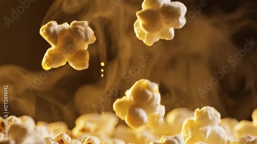 cinematic slow motion popcorn popping macro view