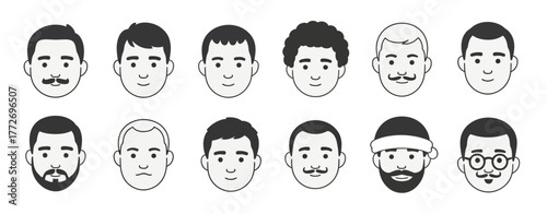 Diverse collection of stylized male portrait illustrations scalable vector graphics vector