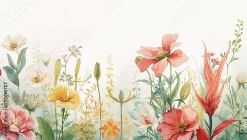Flowers illustrated in watercolor, seasonal change