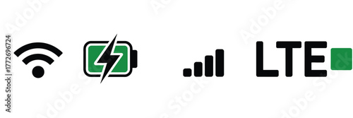 Collection of vector icons signal battery lte and wi-fi for digital interfaces vector