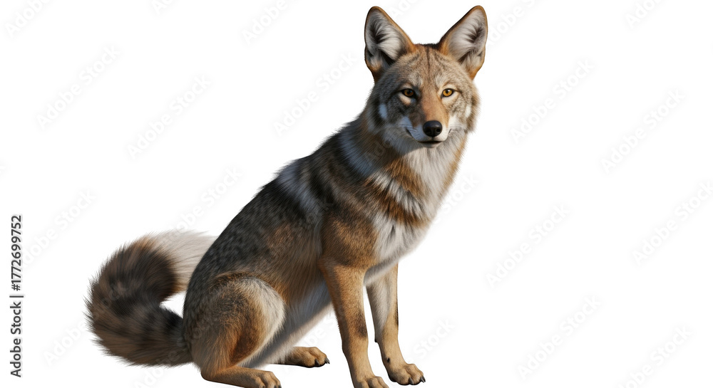 Fototapeta premium Coyote sitting attentively in a natural environment during daytime