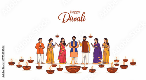 Festive Diwali celebrations with family in traditional attire, sharing light and joy during the vibrant Festival of Lights, creating unforgettable memories