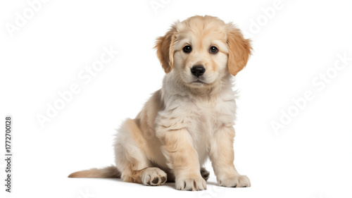 Adorable golden retriever puppy sitting a cute and fluffy dog isolated on white perfect for pet-related designs