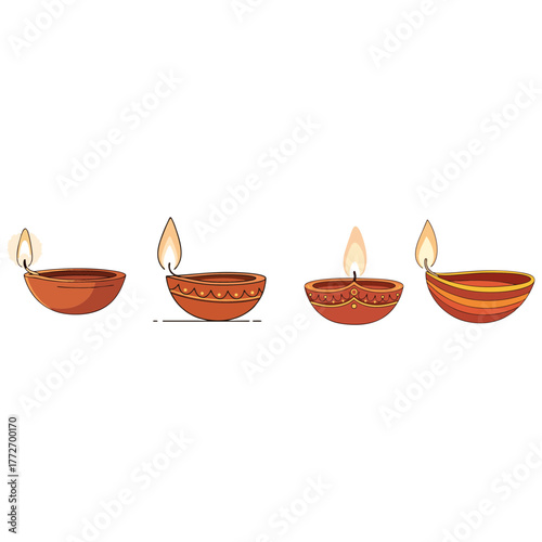 Vibrant Diwali diyas illuminate festive celebrations with warm glowing flames, creating an atmosphere of joy and tradition.