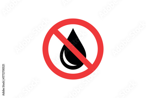 No liquid drop symbol with a red prohibition sign on a plain white background
