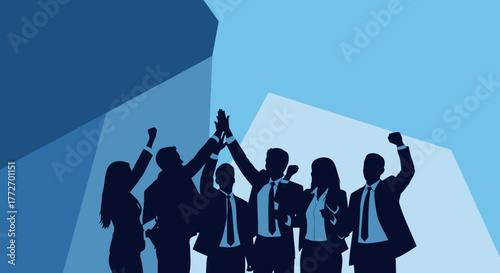 Teamwork and Corporate Success Silhouette – Business Unity and Celebration Concept