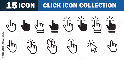 Mouse Click and Hand Gesture Icons – Outline Vector Set for Interface Design