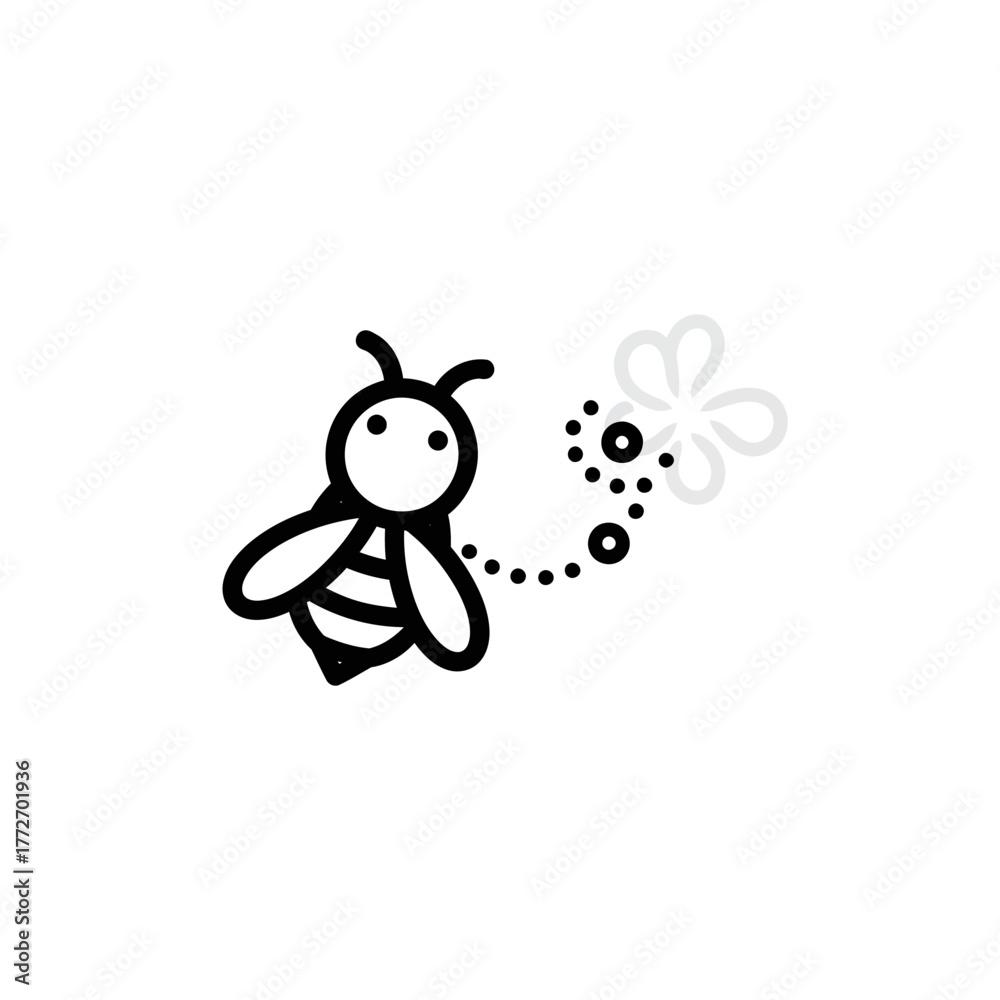 Obraz premium Adorable Cartoon Bee with Delicate Flower and Pollen Trail.