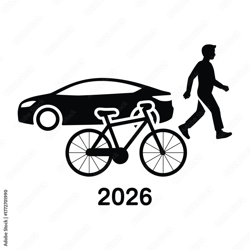 Fototapeta premium Sustainable Transport Icons Green Lifestyle 2026 Silhouette