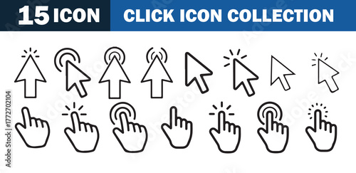Mouse Pointer and Hand Click Icon Collection – UI UX Outline Vector Set