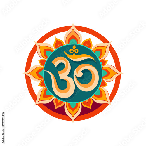 Om symbol surrounded by a vibrant mandala design