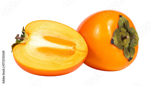 Dual Persimmon Compositions Representing Autumn Fruit and Natural Sweetness – isolated on transparent background