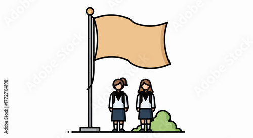 Students with Flagpole