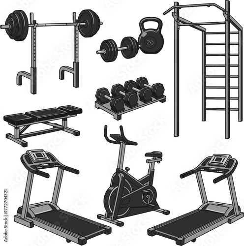 Modern fitness equipment for the ultimate home gym setup to achieve workout goals, including weights, machines, and more for health and wellness routines