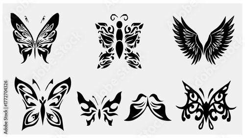 set of black and white butterfly