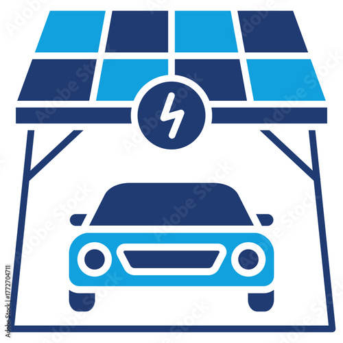 Solar Carport Flat Blue Icon