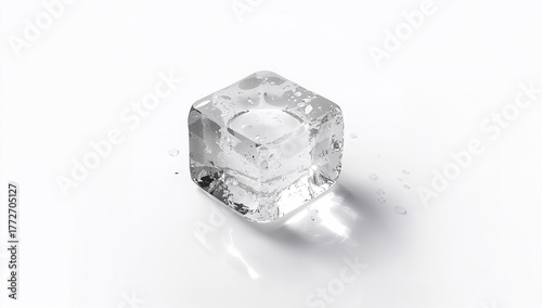 Clear ice cube on smooth surface, ideal for beverage presentation