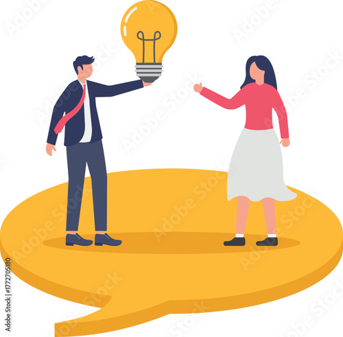 both standing on a text dialog, illustration of sharing business ideas
