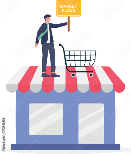 illustration of business in supermarket or marketplace sector

