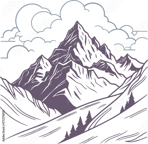 Majestic mountain peaks under dramatic cloudy sky artistic landscape scene isolated on transparent background