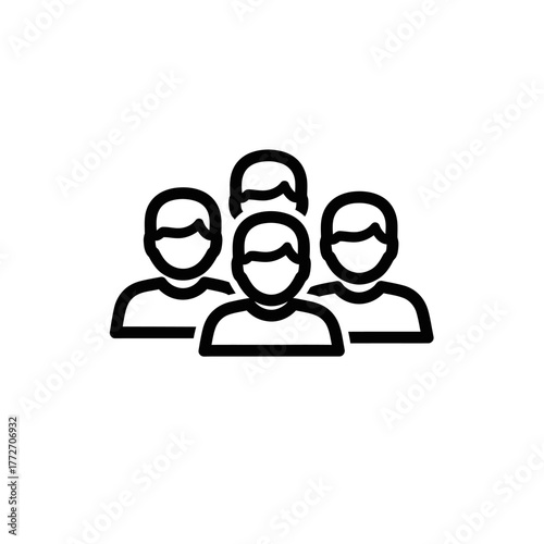 Stylized Line Art Icon Depicting a Group of Four Diverse People.