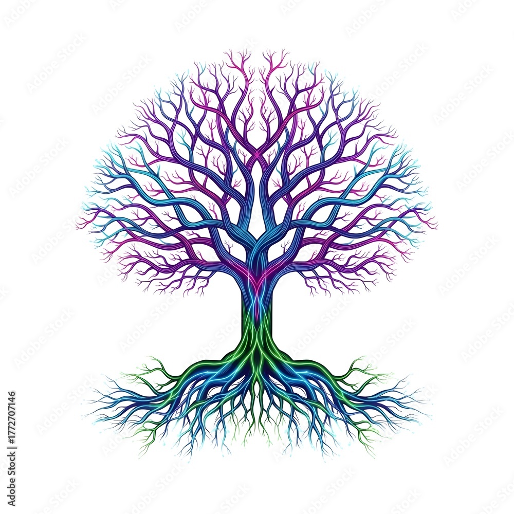 Fototapeta premium Vibrant Tree of Life A Colorful Illustration of Roots, Branches, and Spiritual Growth