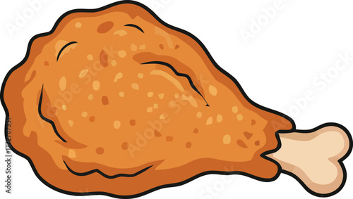 Cartoon Illustration of a Crispy Fried Chicken Drumstick on White