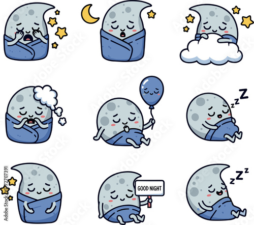 Cute Moon Character Collection for Sleepy Nights and Sweet Dreams