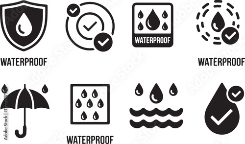 Waterproof Icons Set – Water Resistant and Protection Symbols