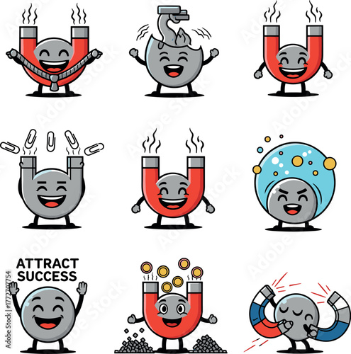 Cute Magnet Characters with Various Expressions and Actions