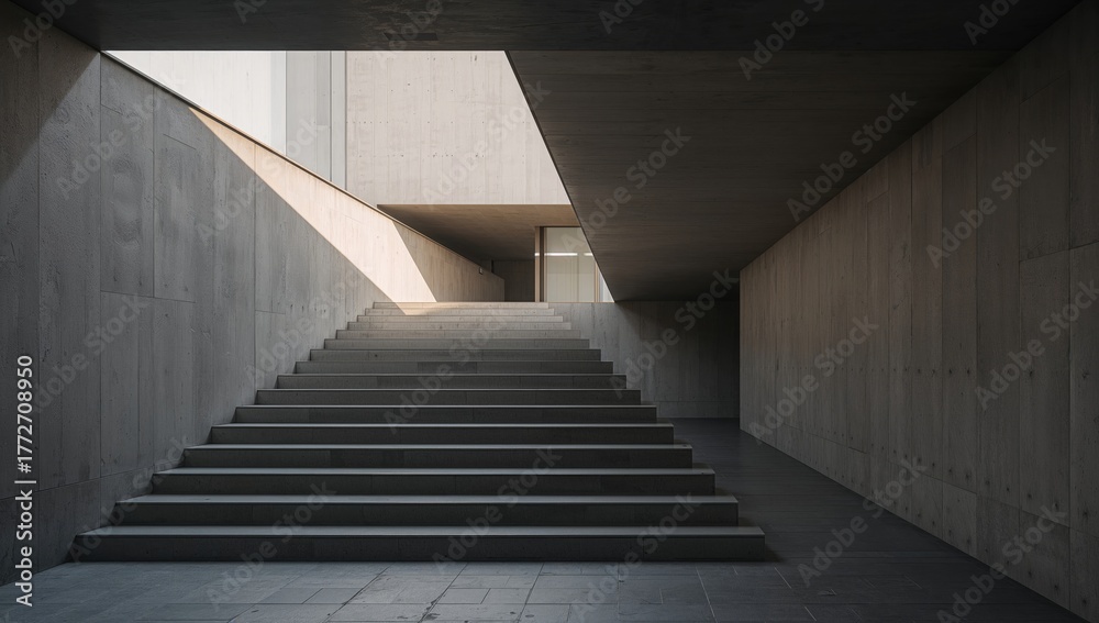 Fototapeta premium Concrete steps leading to contemporary structures, highlighting erosion risk