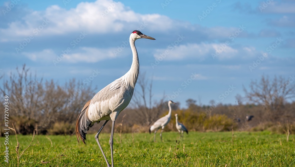 Obraz premium Common crane, a symbol of teamwork in migration, World Migratory Bird Day