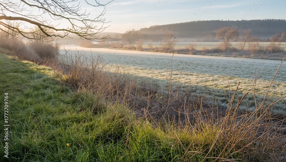 Fototapeta premium Frosty Morning Stroll, highlighting the brisk air and seasonal change
