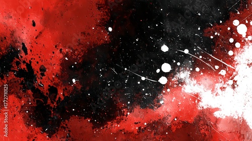 Abstract red black grunge texture with paint splatter ink droplets artistic art